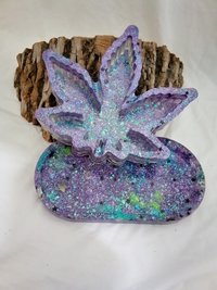 Set of Resin Cannabis Leaf  Ashtray and matching rolling/trinket tray