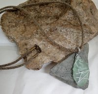 River Glass Necklace antique glass criss cross on hemp