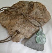 River Glass Necklace antique glass criss cross on hemp
