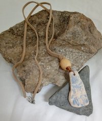River Glass Necklace pottery blue print
