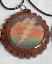 lightning bolt with Mountains wooden pendant necklace