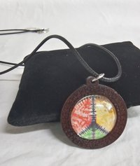 wooden pendant peace sign necklace