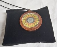 sunflower /moon center wooden  pendant necklace
