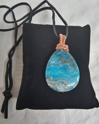 teardrop  copper wrapped blue banded agate necklace