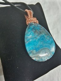 teardrop  copper wrapped blue banded agate necklace