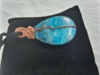 teardrop  copper wrapped blue banded agate necklace