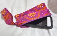 purple /orange hearts and flowers  zippered wristlet bags (clutch) M