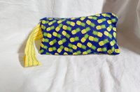 Pineapple motif yellow strap zippered wristlet bags (clutch) M
