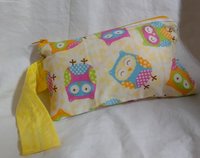 owls and flowers  motif zippered wristlet bags (clutch) M