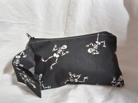 Handmade by Lucky Burrito dancing skeleton on black motif zippered wristlet bags (clutch) M