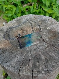 Resin rectangle  pendant  b&b sparkles gun metal chain