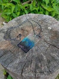 Resin rectangle  pendant  b&b sparkles gun metal chain