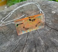 Resin rectangle  pendant  music notes