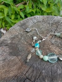 bracelet or anklet  owl with bells and flowers
