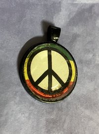 Rastafarian themed Peace sign  Glass   and metal Pendant