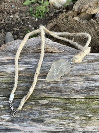 River Glass Necklace  river glass on silver wire wrapped 24 in  Hemp cord