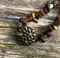 Flowers and peace sign earth toned  beaded necklace 
