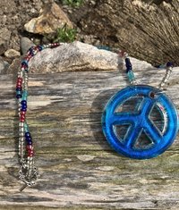 beaded red white and blue peace sign necklace 