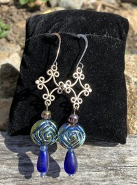 big fish hook filigree  mixed dichroic glass rose beads 