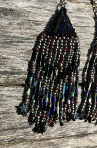  hematite and black iridescent seed beads bugle beads  glass beads   earrings