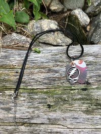 Grateful Dead  Stealie Guitar pick necklace (maroon bkgrnd)