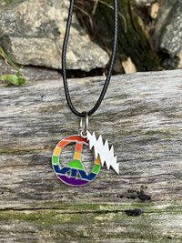 Grateful Dead  D13 point lightning bolt  with rainbow enamel peace sign pendant