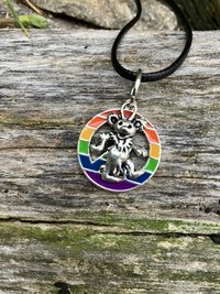 Grateful Dead  Dancing Bear with rainbow enamel peace sign pendant