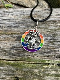 Grateful Dead  Dancing Bear with rainbow enamel peace sign pendant