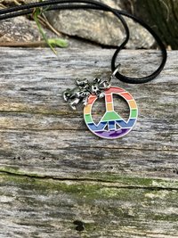 Grateful Dead  Dancing Bear with rainbow enamel peace sign pendant