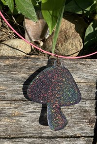 Resin pendant necklace Mushroom color changing  darker ( hemp cord or steel cable)