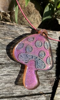 Resin pendant necklace Mushroom color changing  ( hemp cord or steel cable)