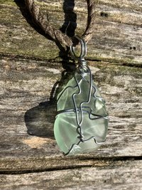 River Glass Necklace antique glass criss cross on hemp