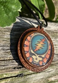 Grateful dead Stealie wooden pendant  (carved hearts) necklace