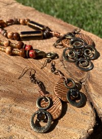 brass concentric circles  w ceramic  pendants  necklace/earring set  Autumnal collection - 1