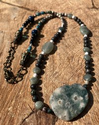Ocean Jasper pendant focal bead with various glass semi precious stones and beads Autumnal collection - 1