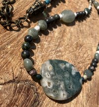 Ocean Jasper pendant focal bead with various glass semi precious stones and beads Autumnal collection - 1