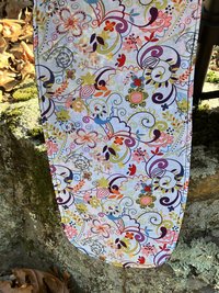 Handmade by Lucky Burrito Beautiful Hooded Scarves inspired by the designs of Sienna Rose* fully reversible cotton batik rainbow butterflies with opposite floral motif 