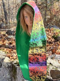 Handmade by Lucky Burrito Beautiful Hooded Scarves inspired by the designs of Sienna Rose* fully reversible cotton Rainbow butterfly opposite light weight Kelly green corduroy