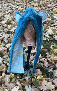 Handmade by Lucky Burrito Beautiful Hooded Scarves inspired by the designs of Sienna Rose* teal faux fur with ears and tie dye cotton opposite 