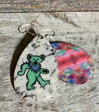 Handmade by Lucky Burrito Grateful Dead green dancing bear wood earrings