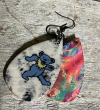 Handmade by Lucky Burrito Grateful Dead blue dancing bear wood earrings
