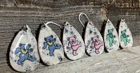 Handmade by Lucky Burrito Grateful Dead blue dancing bear wood earrings