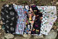 Handmade coffin bag by Lucky Burrito with Day of the dead and red roses fabric