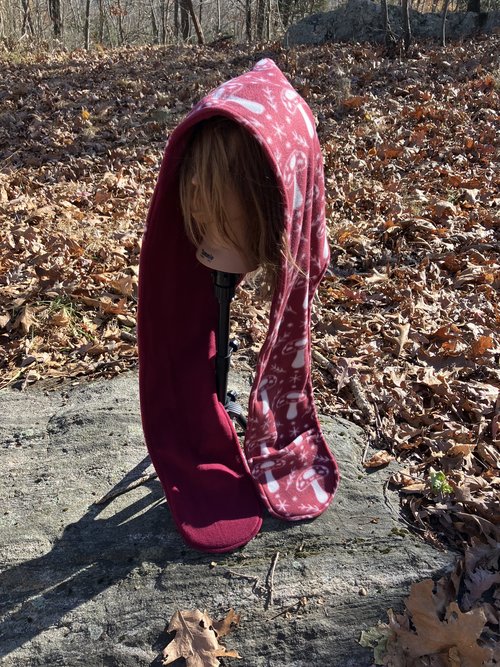 Handmade by Lucky Burrito Beautiful XL Hooded Scarves inspired by the designs of Sienna Rose* fully reversible maroon mushrooms