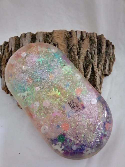 Resin Rolling /Trinket tray  (glittery unicorn sparkly color scheme)