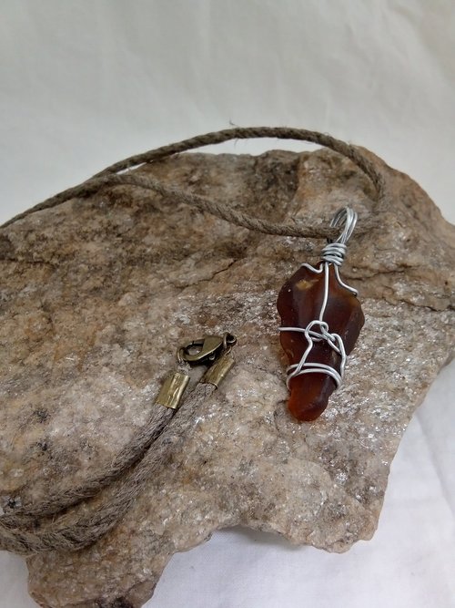 River Glass Necklace brown bottle twist wrap