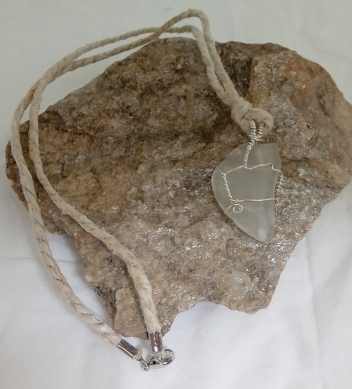 River Glass Necklace wire wrapped copper/silver wire