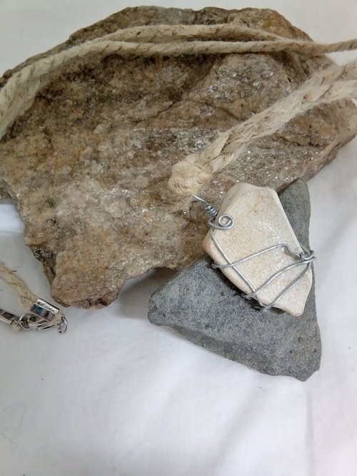 River Glass Necklace antique  croc pottery 