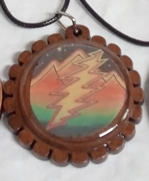 lightning bolt with Mountains wooden pendant necklace