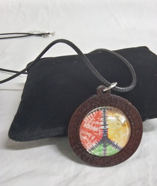 wooden pendant peace sign necklace